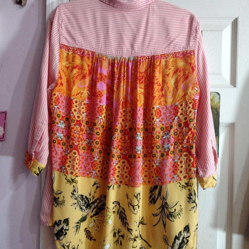 Intro Multicolored Print 3/4 Sleeve Button Down S… - image 2